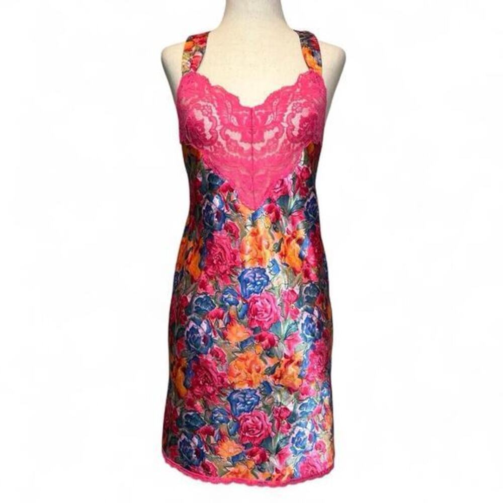 Vintage Vanity Fair Women’s‎ Floral Sheer Lace Satin Slip Dress Size Small